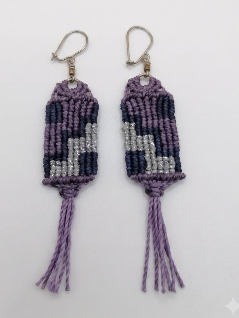 Handmade Purple Labyrinth Macrame Earrings Handwoven